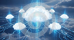 Abstract digital cloud network connectivity data flow futuristic technology