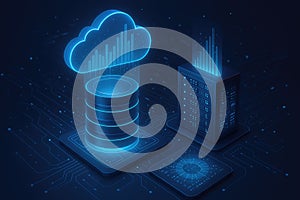 Abstract Digital Cloud and Server Network with Data Flow Visualization image photo