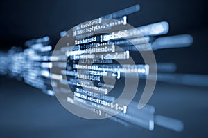 Abstract Digital Code Displaying Blue and White Lines on Black Background