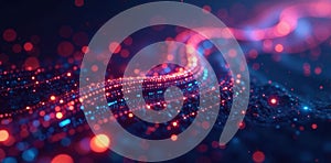 Abstract digital code flowing binary data streams network security technology background