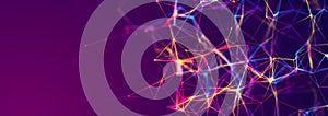 Abstract digital communication points. Technological background. Network connection structure. Color plexus effect. 3D