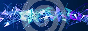 Abstract digital communication points. Technological background. Network connection structure. Color plexus effect. 3D
