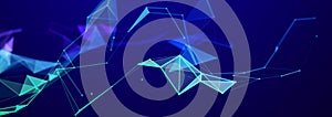 Abstract digital communication points. Technological background. Network connection structure. Color plexus effect. 3D