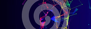 Abstract digital communication points. Technological background. Network connection structure. Color plexus effect. 3D