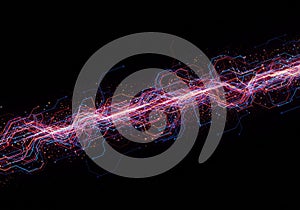 An abstract digital composition featuring an array of interconnected neon lines and