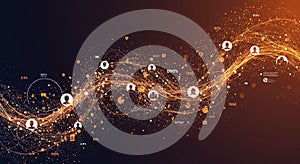 Abstract digital composition featuring a dynamic wave of interconnected lines and