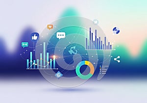 Abstract digital concept displaying various data visualization