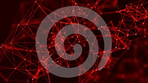 Abstract digital connection dots. Technology background. Network connection structure. Red plexus effect. 3d