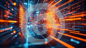 Abstract Digital Corridor Illuminating Data Streams