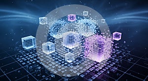 Abstract Digital Cubes Network Data Flow Futuristic Technology Background