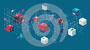 Abstract digital cubes representing data visualization and analytics in a technology setting.