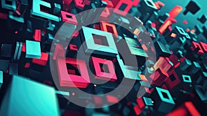 Abstract digital cubes and squares blockchain background