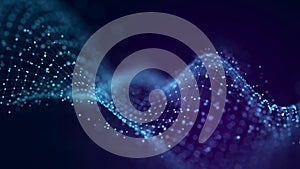 Abstract digital data background. Wave with moving dots. Musical stream of sounds. 3D rendering