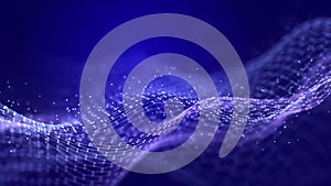 Abstract digital data background. Wave with moving dots. Musical stream of sounds. 3D rendering