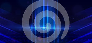 Abstract digital data binary code diagonal on blue background with light effect