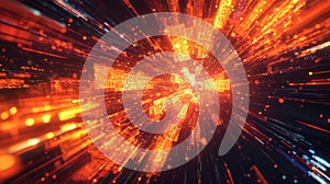 Digital data exploding with futuristic speed light