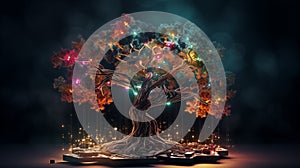 Abstract Digital Data Computer Chip with Tree Growing Out