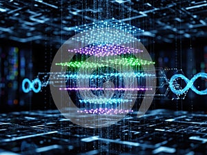 Abstract digital data flow and artificial intelligence network processing technology