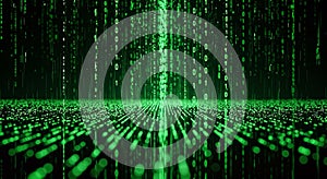 Abstract Digital Data Flow Background with Green Binary Code Grid