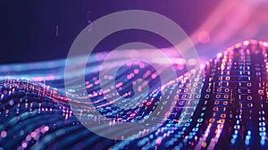 Abstract Digital Data Flow with Binary Code and Glowing Lights