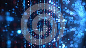 Abstract Digital Binary Code Background with Glowing Particles and Information Flow
