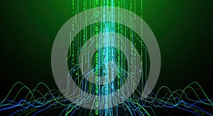 Abstract Digital Data Flow: Binary Code Lines and Futuristic Visualization