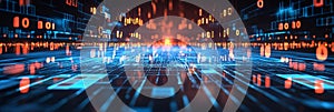 Abstract digital data flow binary code and network connections