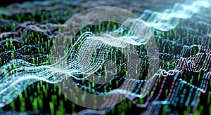 Abstract Digital Data Flow, Binary Code Network, Waveforms, Technology, Big Data