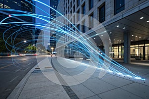 Abstract digital data flow with blue lines photo
