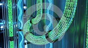 Abstract Digital Data Flow Through Futuristic Transparent Tubes, Binary Code Visualization