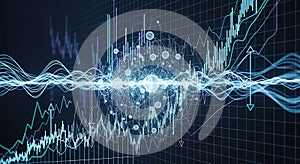 Abstract digital data flow with glowing lines and nodes on grid representing analytics