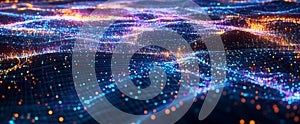 Abstract Digital Data Flow Illuminated Network Glowing Nodes Waveform Visualization
