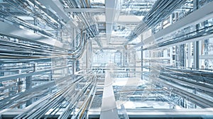 Abstract Digital Data Flow & Network Connection in Futuristic Room