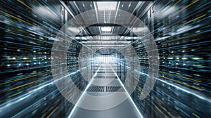 Abstract Digital Data Flow & Network Connection in Futuristic Room