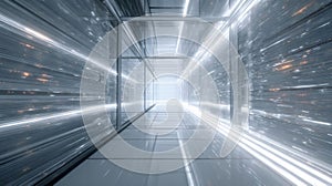 Abstract Digital Data Flow & Network Connection in Futuristic Room