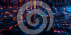 Abstract Digital Data Flow in Vibrant Blue and Orange Lights