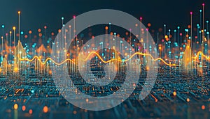 Abstract digital data flow visualization with glowing lights