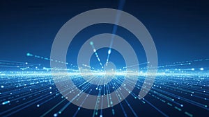 Abstract Digital Data Flowing Through a Blue Cyberspace Network