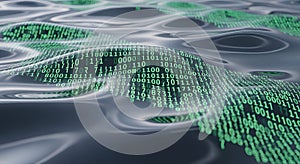 Abstract Digital Data Flowing on Wavy Surface, Binary Code on Fluid Texture - Technology Concept