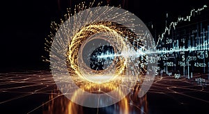 Abstract digital data with glowing vortex background