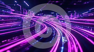 Abstract digital data lines moving fast visualizing network