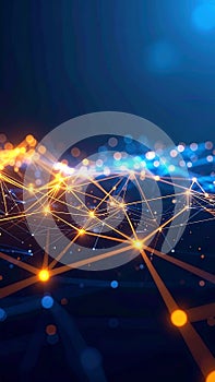 Abstract digital data network connections glowing lines and points technology background