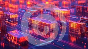 Abstract Digital Data Network with Glowing Cubes