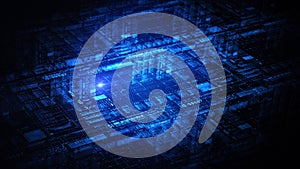 Abstract digital data network, showcasing interconnected grids and futuristic technology design, perfect for tech and innovation