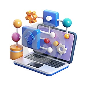 Abstract digital data processing and technology integration on a laptop