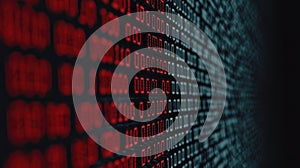 Abstract digital data representation with binary code on a dark background, showcasing technology and innovation themes