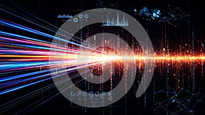 Abstract Digital Data Stream with Binary Code and Network Connections technology