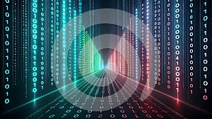 Abstract Digital Data Stream Corridor Futuristic Technology Binary Code Background