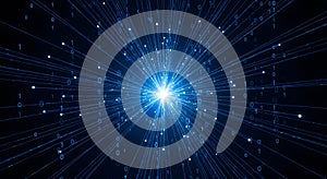 Abstract digital data stream exploding with light