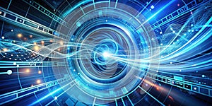 Abstract digital data stream flowing through a futuristic technological interface. Generative AI